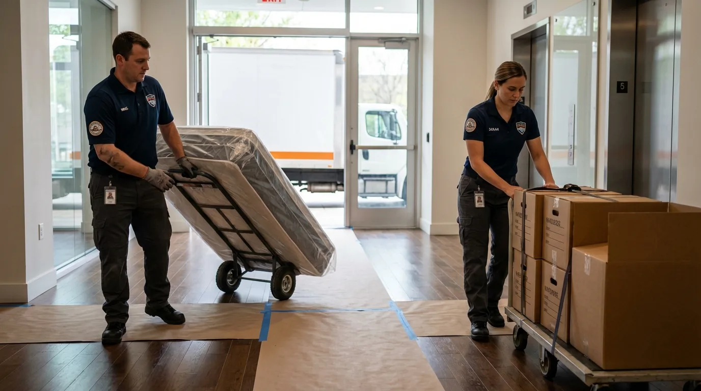 Professional apartment movers loading elevator in Biglerville, PA