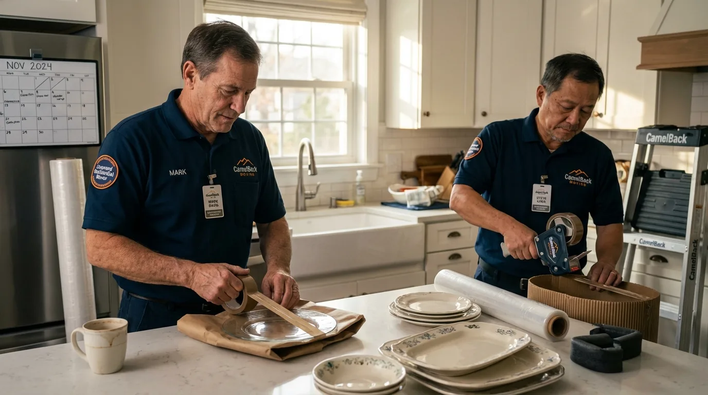 Professional crew packing kitchen dishware in Biglerville, PA